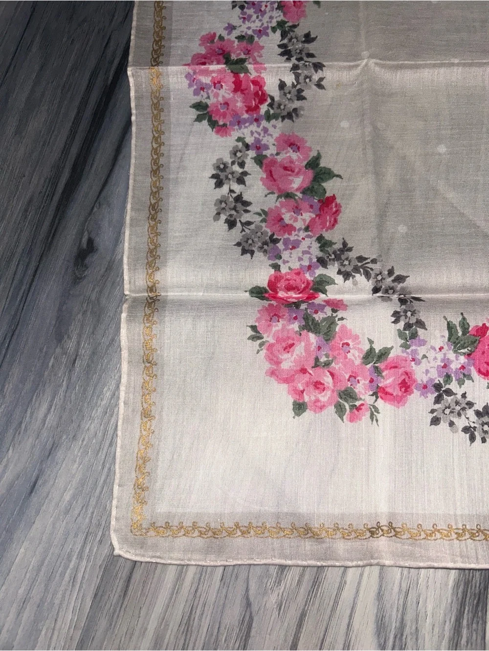 Vintage Christian Dior Pink Floral Cotton Handkerchief